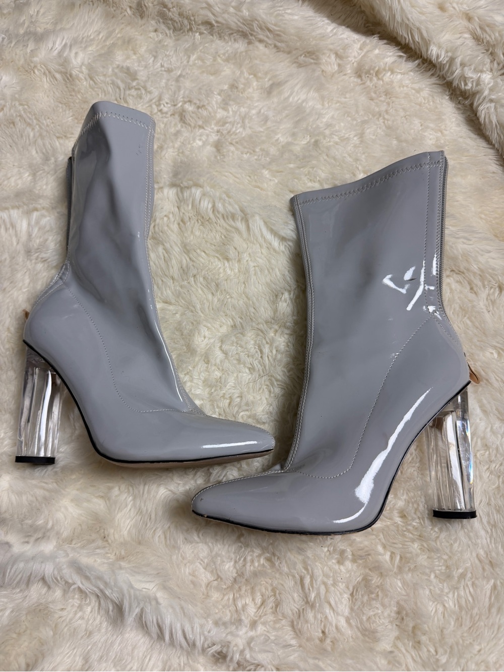 Gray patent ankle boots size 6.5/UK 4